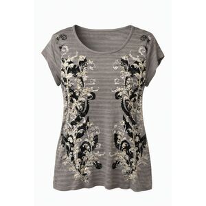 Rock & Republic Graphic Tee Size L Gray Burnout Floral Studded Short Sleeve Top